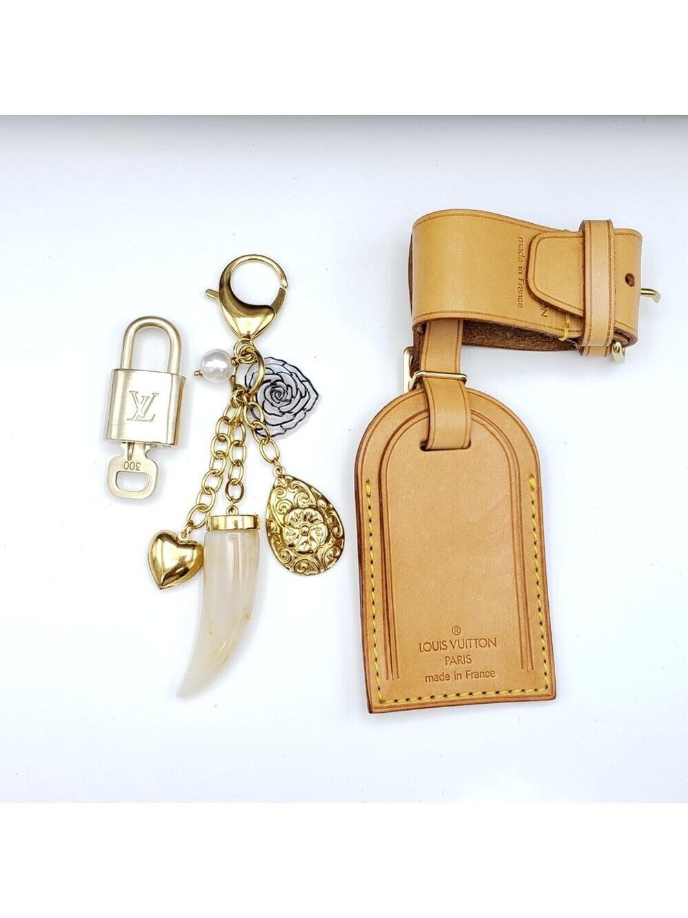 Authentic Louis Vuitton Luggage Nametag and Gold Padlock with Unbranded Keycharm